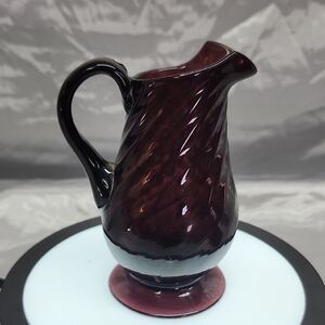Hand Blown Amethyst Glass Mini Pitcher Swirl Art Glass Creamer Vase